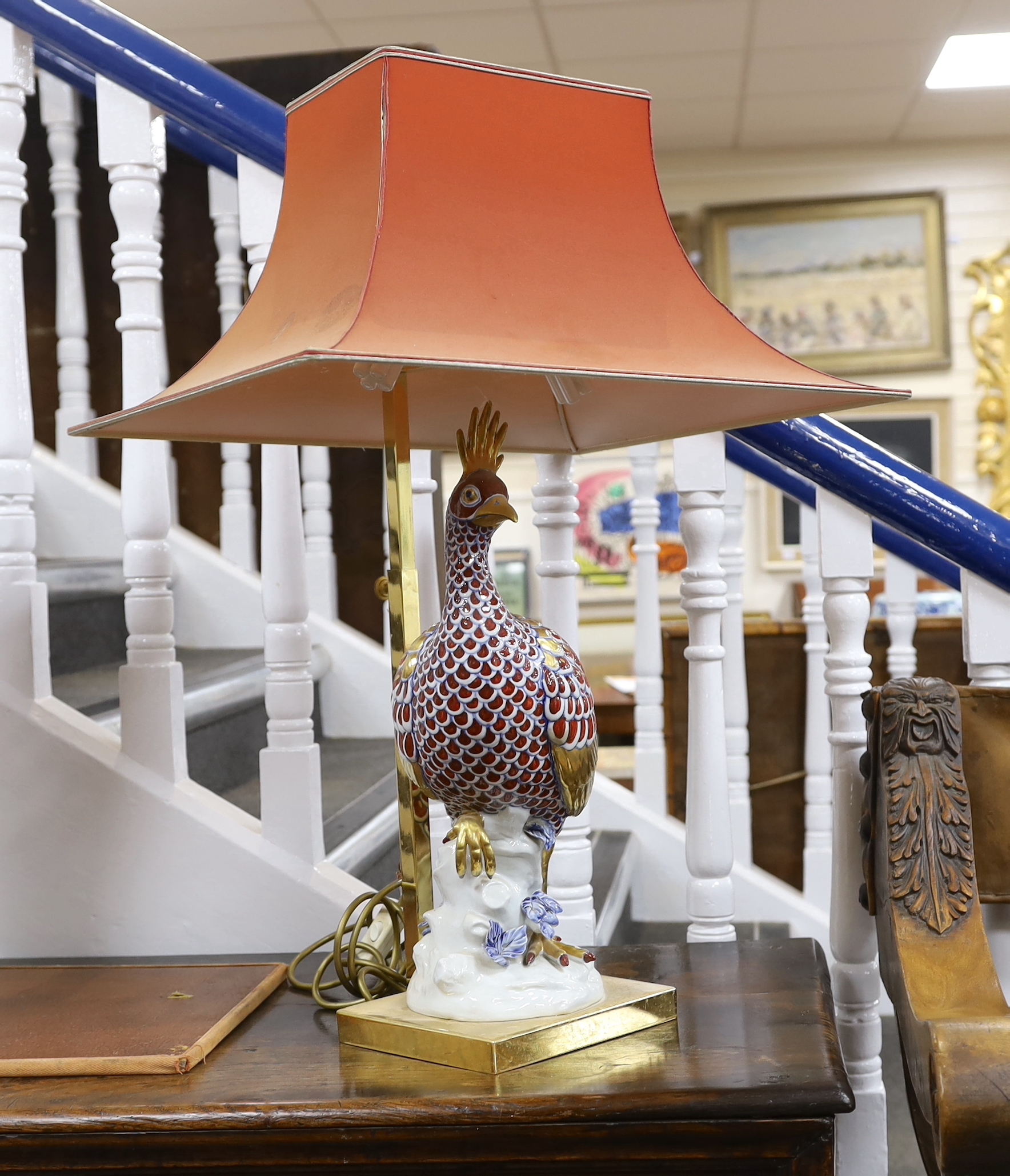 An Italian Herend style porcelain table lamp, 71cm high